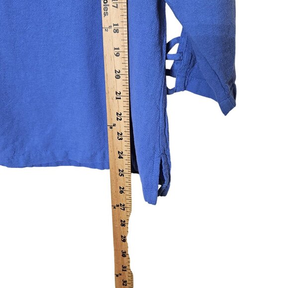 CMC Hand-Painted Iris Blue Tunic Top Sleeves XXL Cotton Lightweight Art you wear - Picture 6 of 8